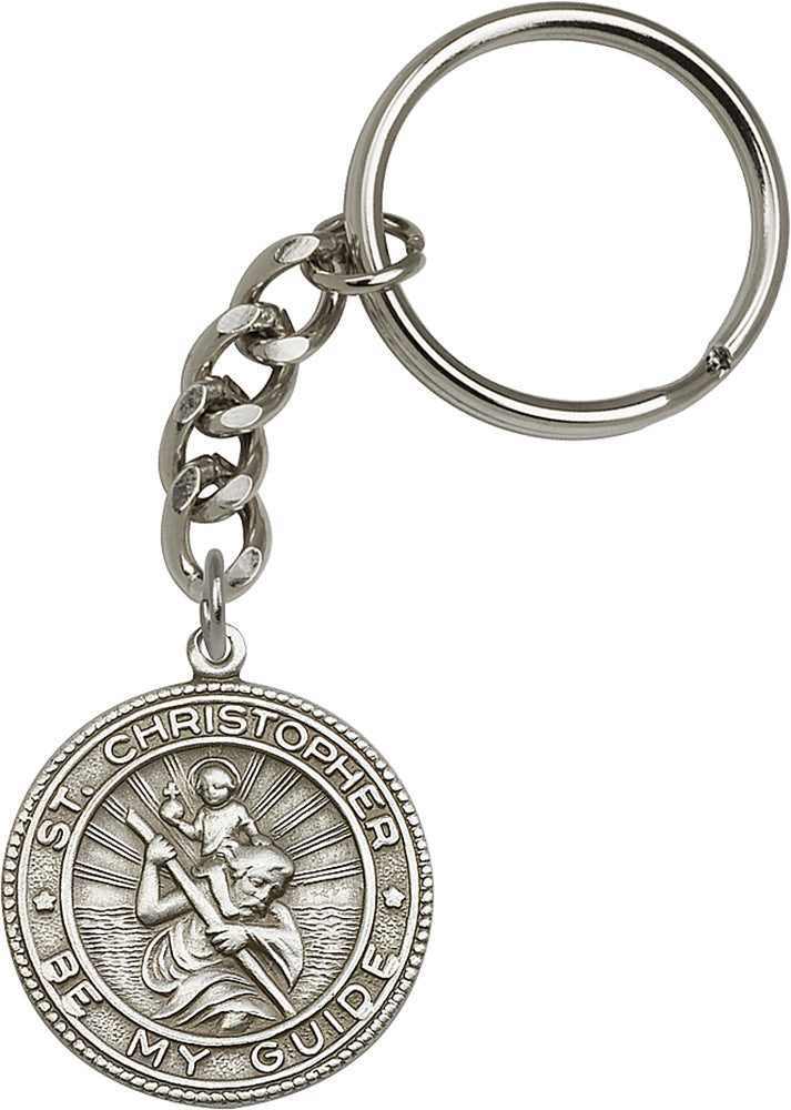 St. Christopher Keychain - Silver Oxide