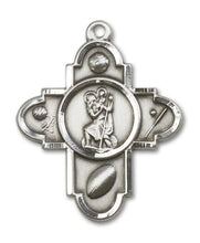 Load image into Gallery viewer, Sports 5-Way Cross / St Christopher Custom Pendant - Sterling Silver
