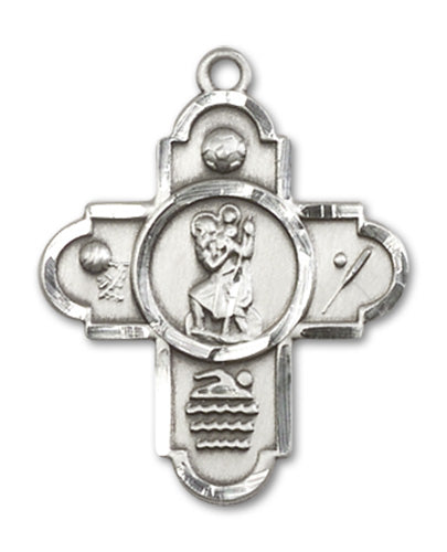 Sports 5-Way Cross / St Christopher Custom Pendant - Sterling Silver