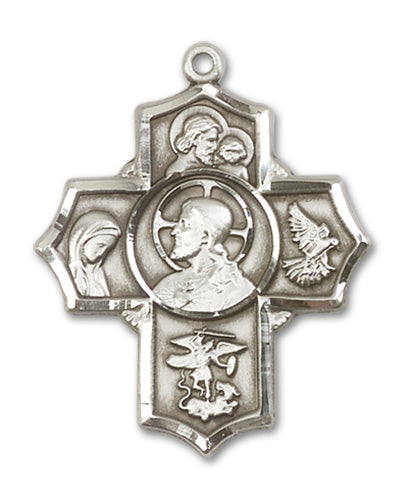 Sacred Heart 5-Way Cross Custom Pendant - Sterling Silver