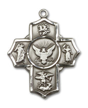 Load image into Gallery viewer, 5-Way Cross / Navy Custom Pendant - Sterling Silver
