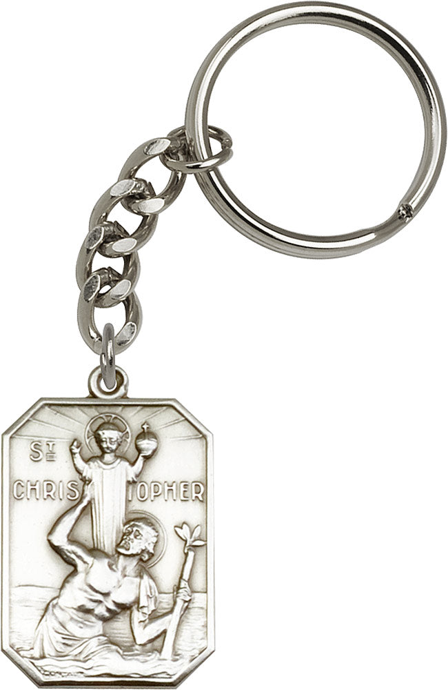 St. Christopher Keychain - Silver Oxide