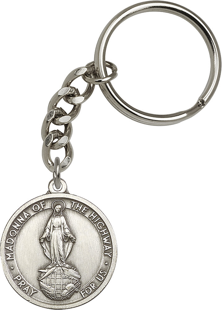Our Lady of the Highway Keychain - Silver Oxide