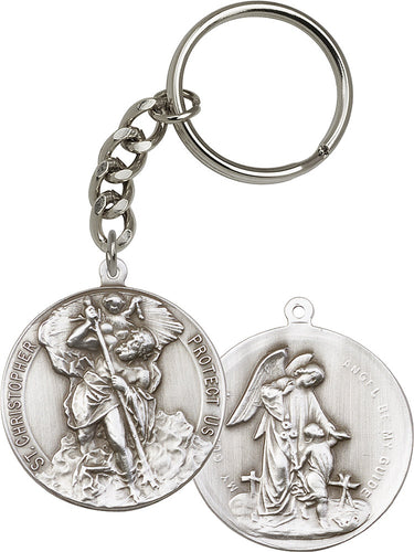 St. Christopher Keychain - Silver Oxide