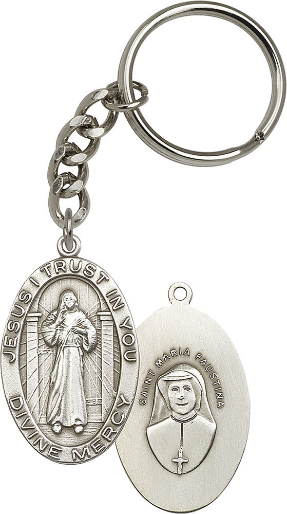 Divine Mercy Keychain - Silver Oxide