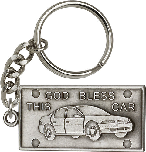 God Bless This Car Keychain - Silver Oxide