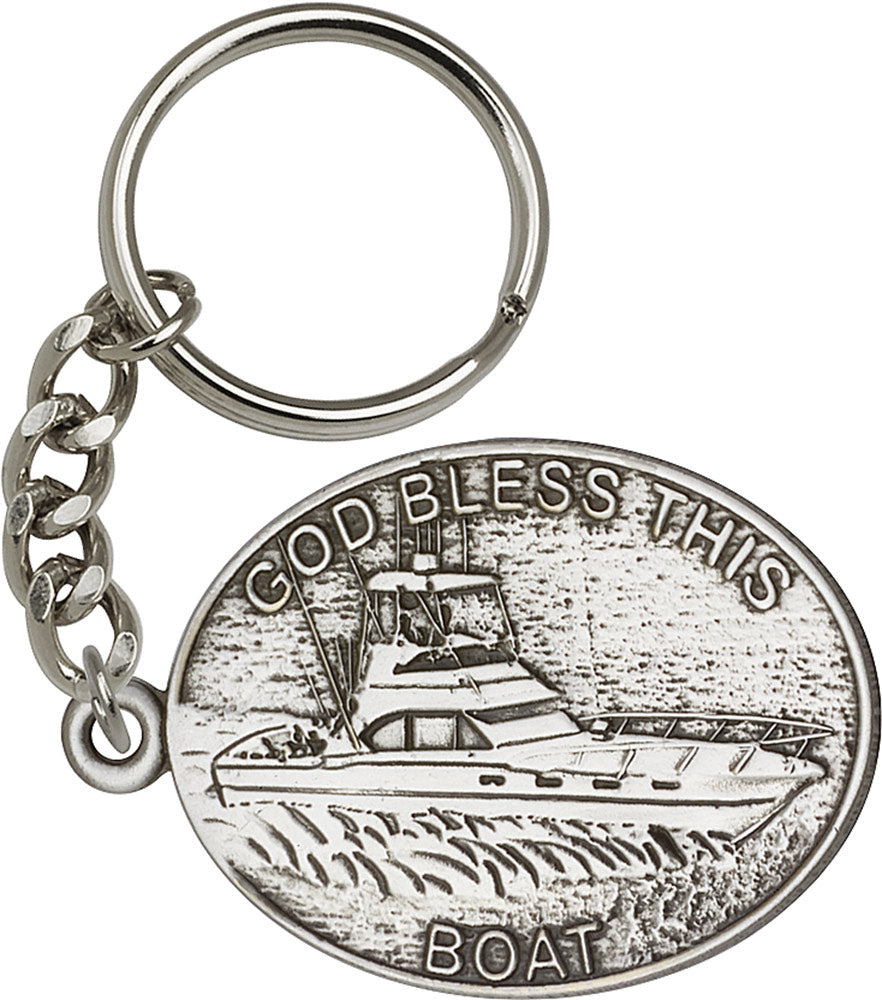 God Bless This Boat Keychain - Silver Oxide