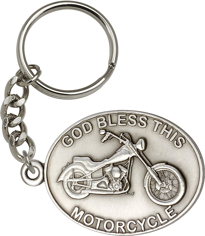 God Bless This Motorcycle Keychain - Silver Oxide
