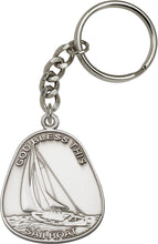 Load image into Gallery viewer, God Bless This Sailboat Keychain - Silver Oxide
