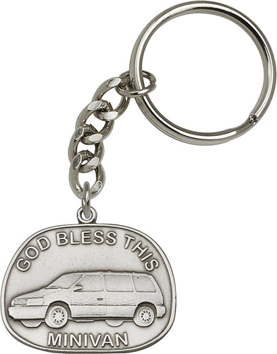 God Bless This Mini-Van Keychain - Silver Oxide