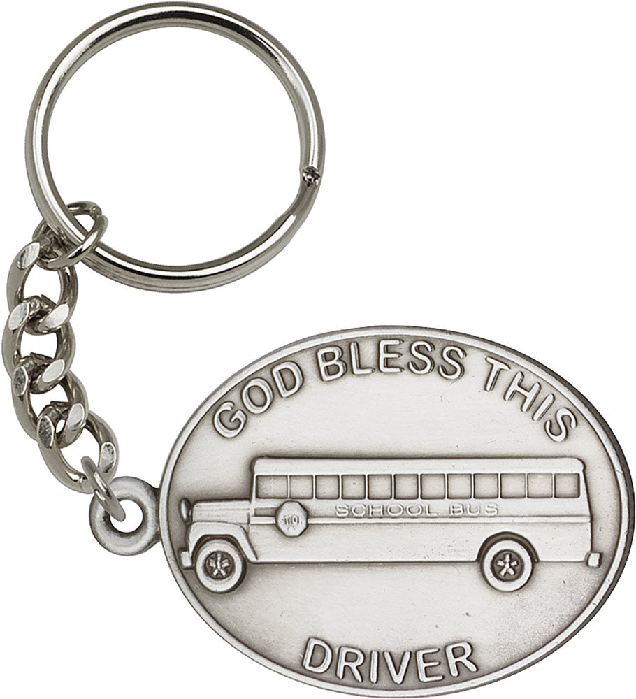 God Bless This Bus Driver Keychain - Silver Oxide