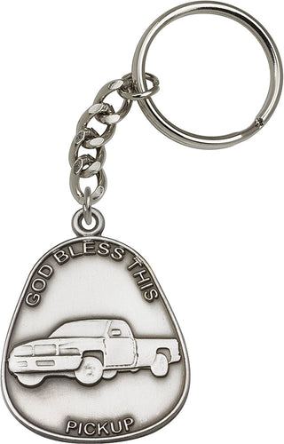 God Bless This Pickup Keychain - Silver Oxide