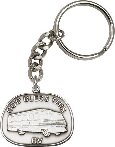 God Bless This Rv Keychain - Silver Oxide