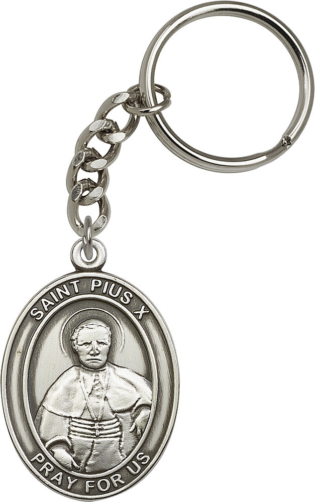 St. Pius X Keychain - Silver Oxide