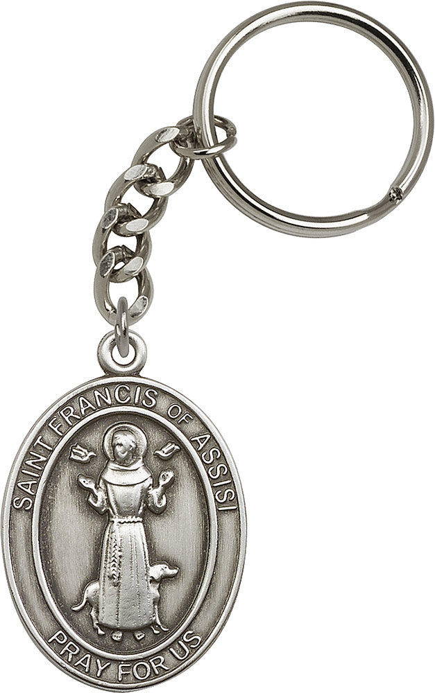 St. Francis of Assisi Keychain - Silver Oxide