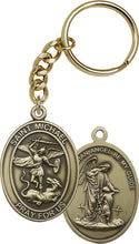 Load image into Gallery viewer, St. Michael the Archangel Keychain - Gold Oxide

