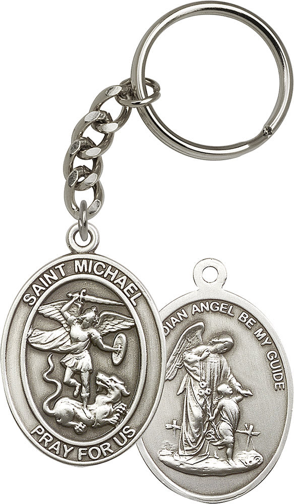 St. Michael the Archangel Keychain - Silver Oxide
