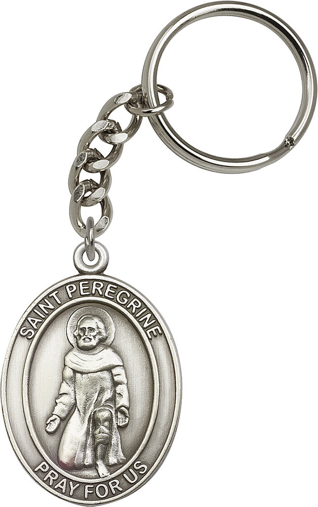 St. Peregrine Keychain - Silver Oxide