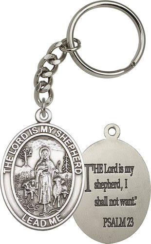Lord Is My Shepherd Keychain - Silver Oxide