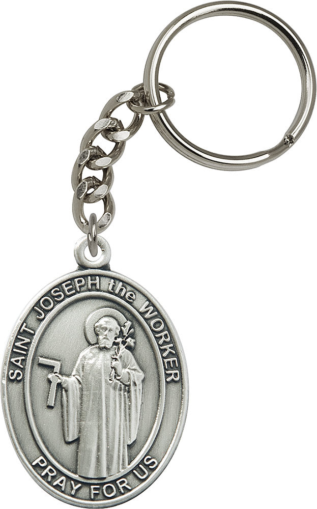 St. Joseph the Worker Keychain - Silver Oxide