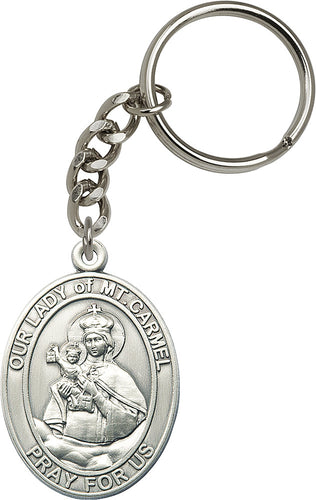 Our Lady of Mount Carmel/Scapular Keychain - Silver Oxide