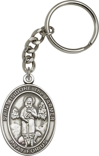St. Isidore the Farmer Keychain - Silver Oxide