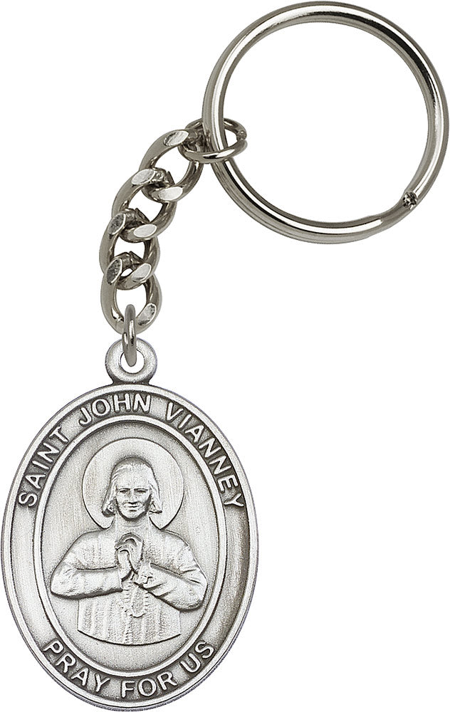 St. John Vianney Keychain - Silver Oxide