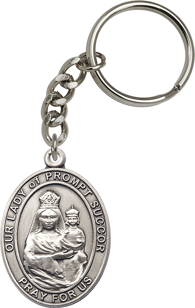 Our Lady of Prompt Succor Keychain - Silver Oxide