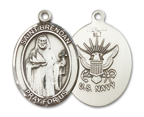 St. Brendan the Navigator / Navy Custom Medal - Sterling Silver