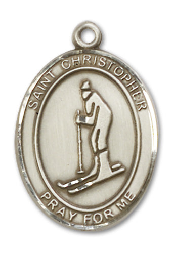 St. Christopher / Skiing Custom Medal - Sterling Silver
