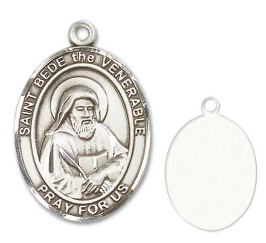 18-Inch Rhodium Plated Necklace with 6mm Sterling Silver  Saint Bede the Venerable Sterling Silver Medal display picture 1