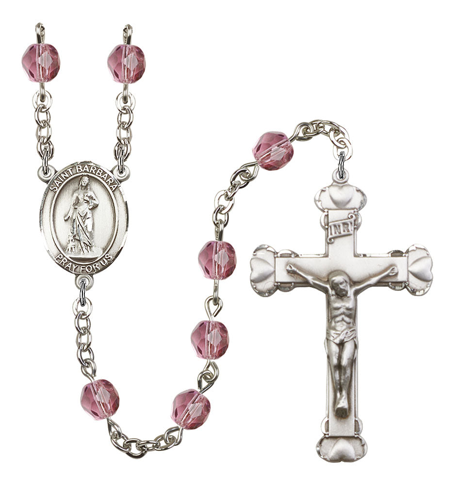 St. Barbara Custom Birthstone Rosary - Silver