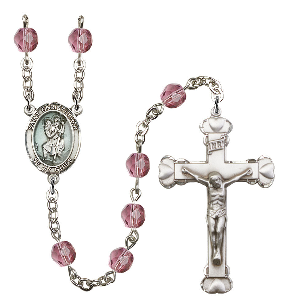 St. Christopher Custom Birthstone Rosary - Silver