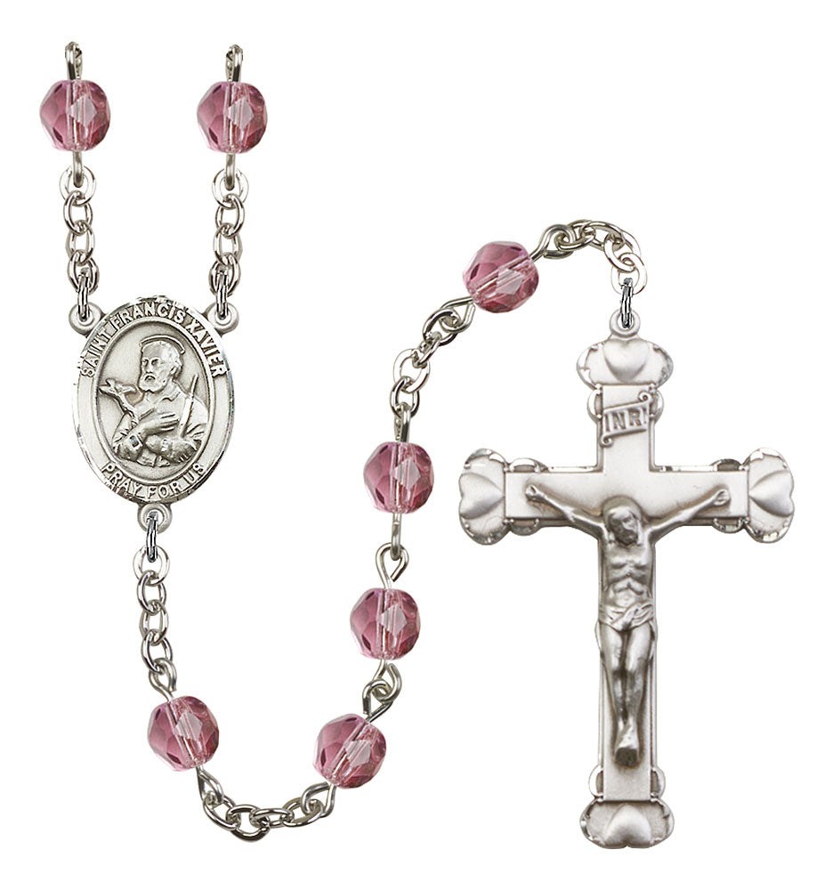 St. Francis Xavier Custom Birthstone Rosary - Silver