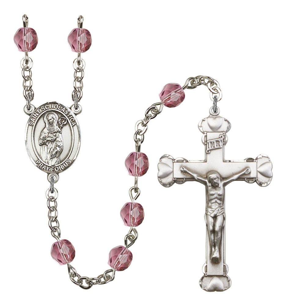 St. Scholastica Custom Birthstone Rosary - Silver