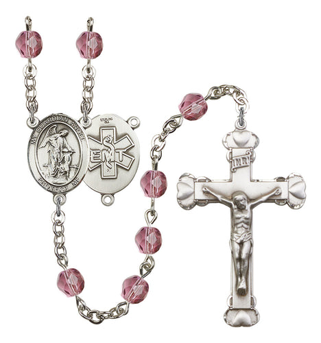 Guardian Angel / EMT Custom Birthstone Rosary - Silver