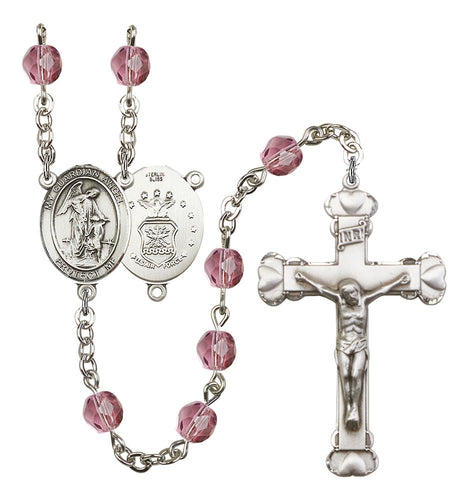 Guardian Angel / Air Force Custom Birthstone Rosary - Silver