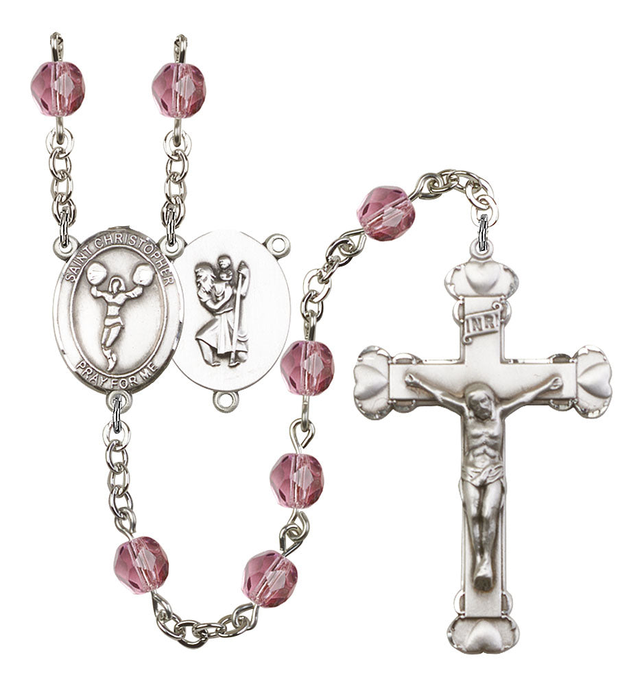 St. Christopher / Cheerleading Custom Birthstone Rosary - Silver