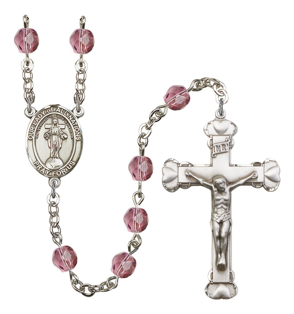 Our Lady of All Nations Custom Birthstone Rosary - Silver