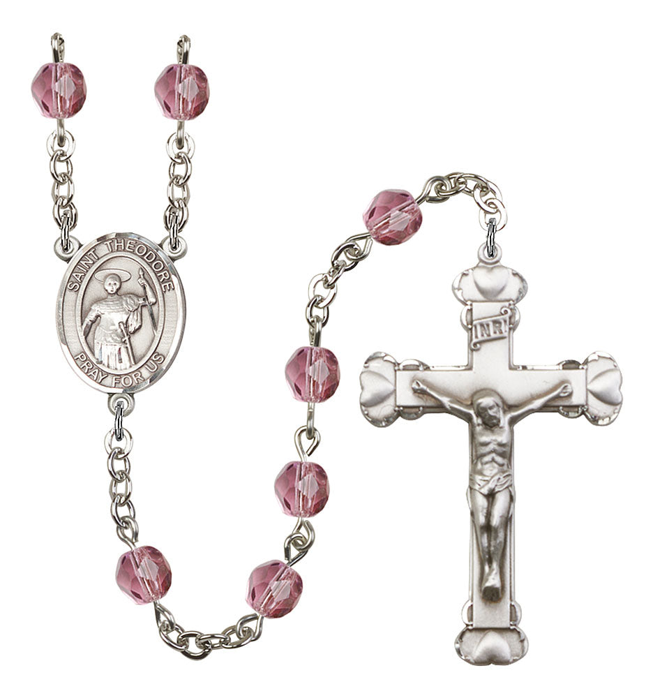 St. Theodore Stratelates Custom Birthstone Rosary - Silver