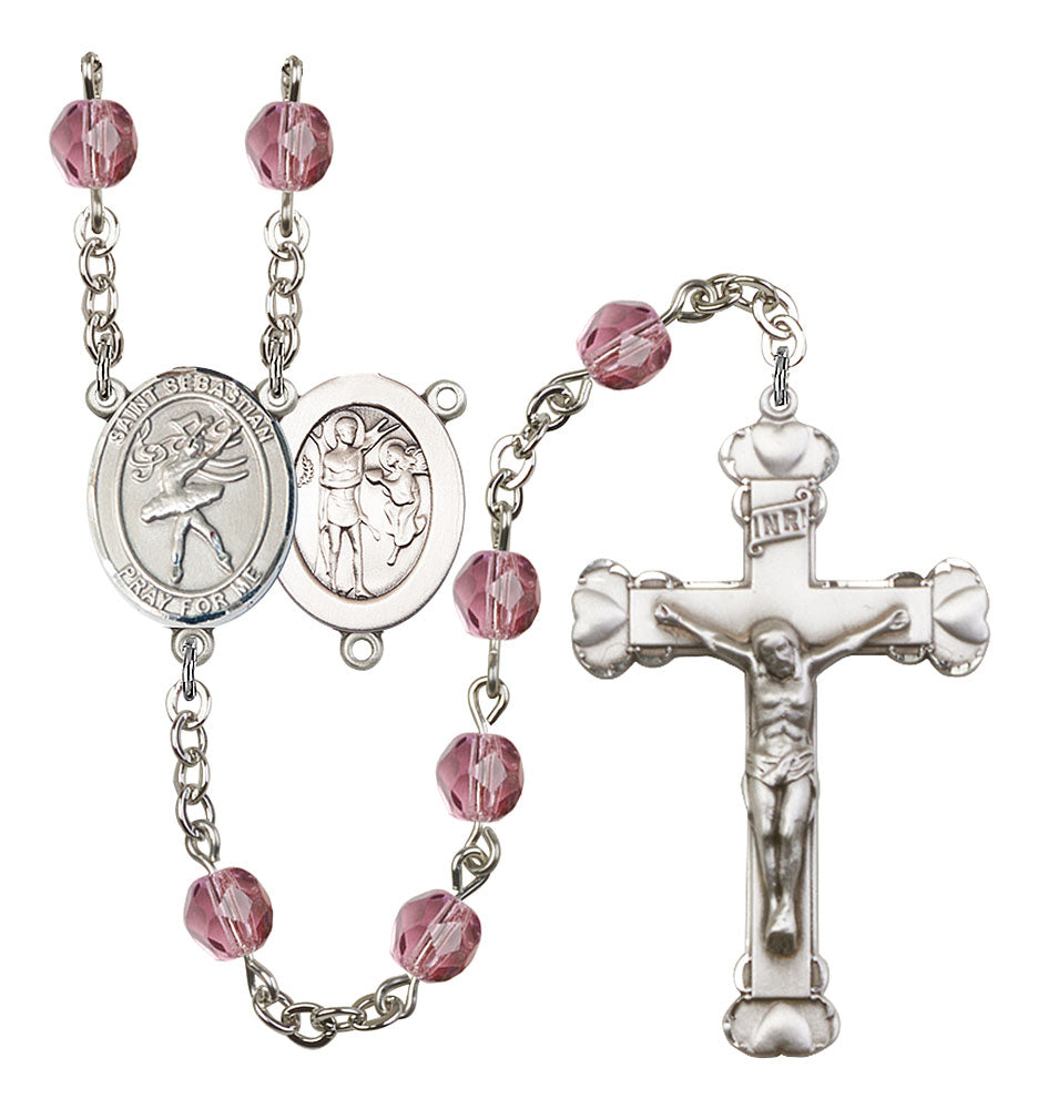 St. Sebastian / Dance Custom Birthstone Rosary - Silver