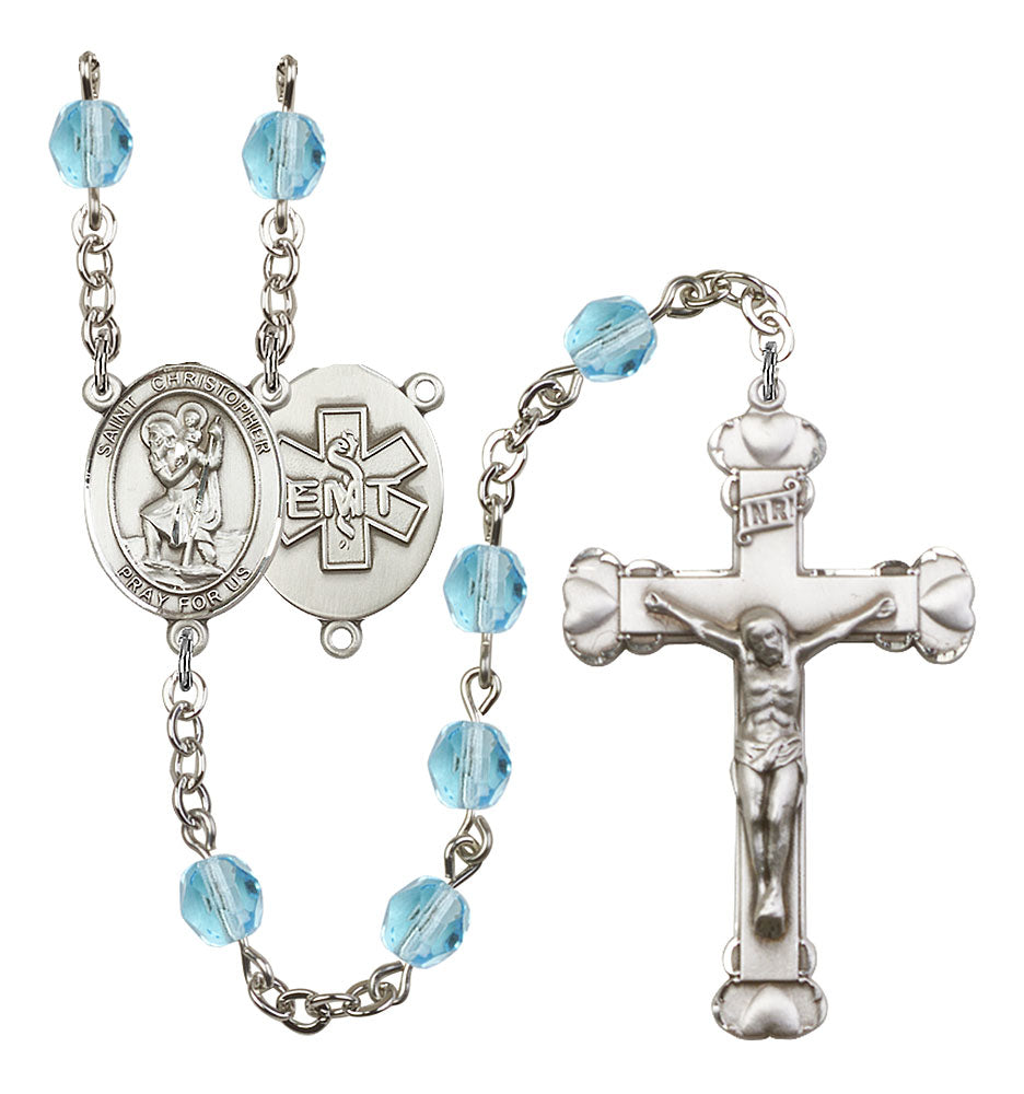 St. Christopher / EMT Custom Birthstone Rosary - Silver