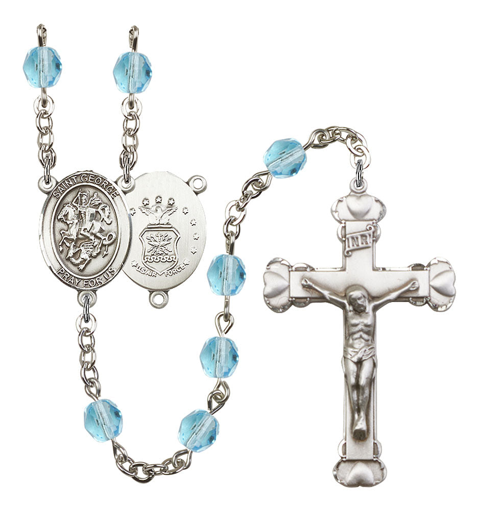 St. George / Air Force Custom Birthstone Rosary - Silver