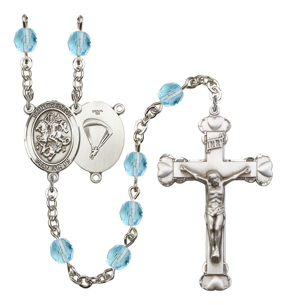St. George / Paratrooper Custom Birthstone Rosary - Silver
