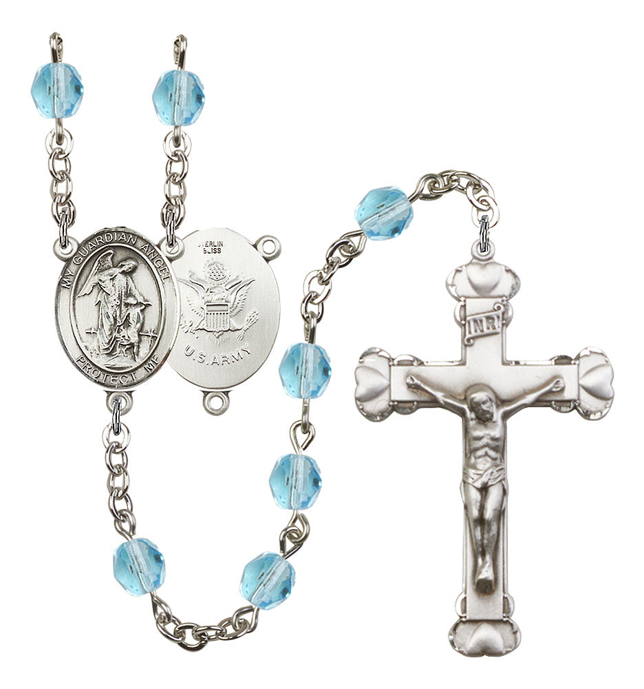 Guardian Angel / Army Custom Birthstone Rosary - Silver