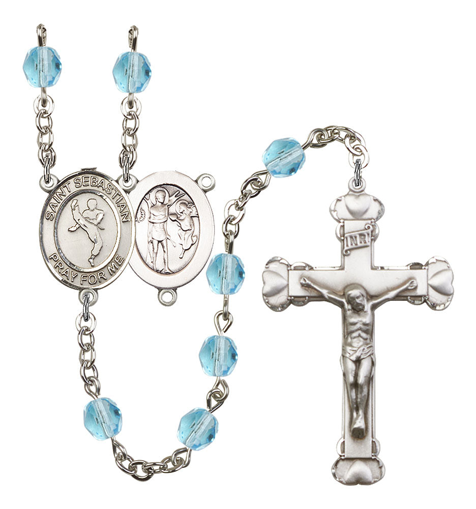 St. Sebastian / Martial Arts Custom Birthstone Rosary - Silver