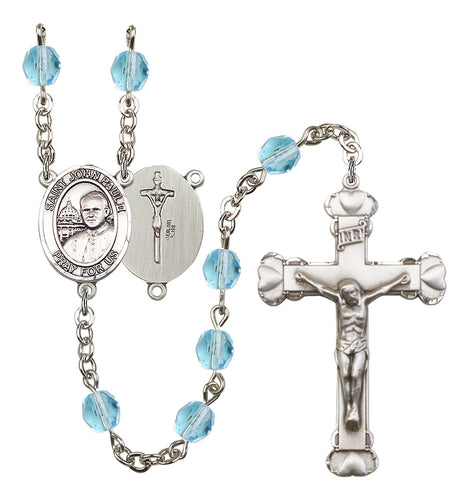Pope St. John Paul II Custom Birthstone Rosary - Silver
