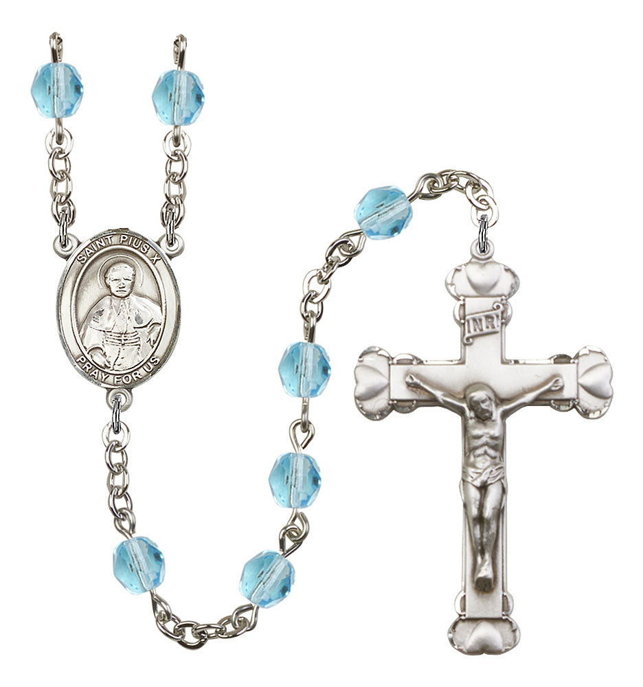 Pope St. Pius X Custom Birthstone Rosary - Silver