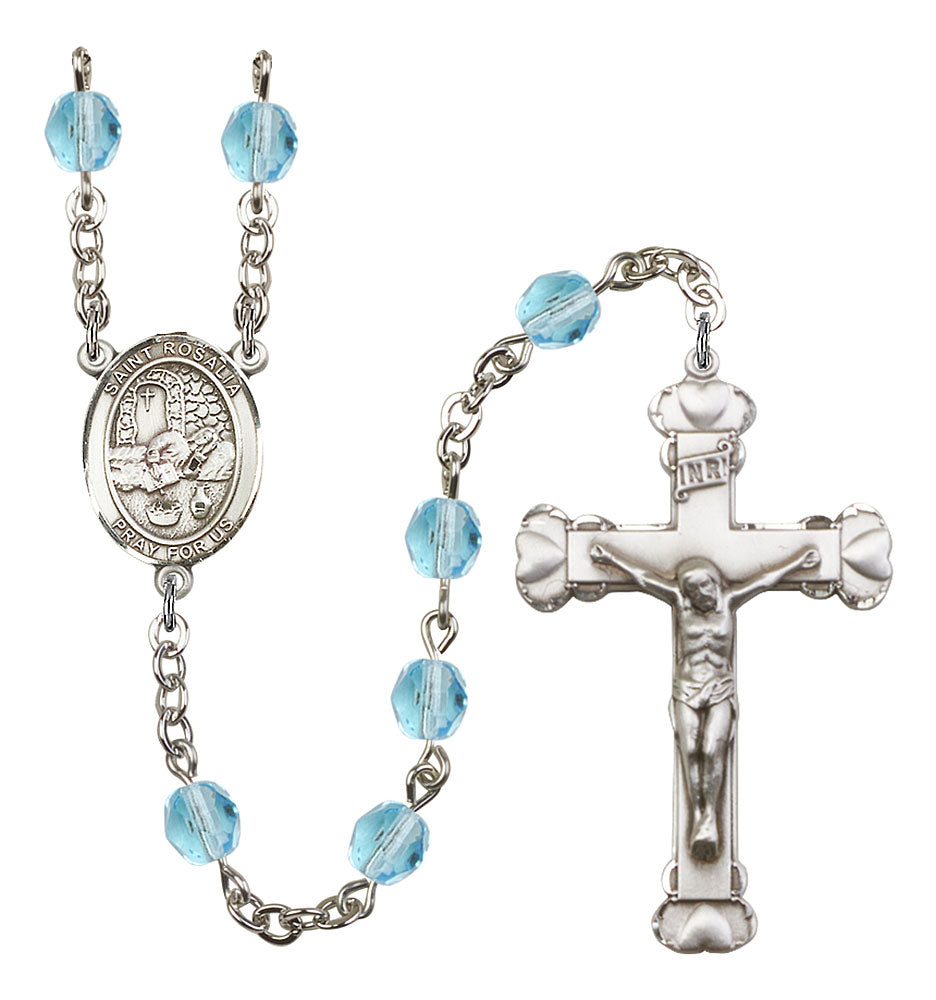St. Rosalia Custom Birthstone Rosary - Silver