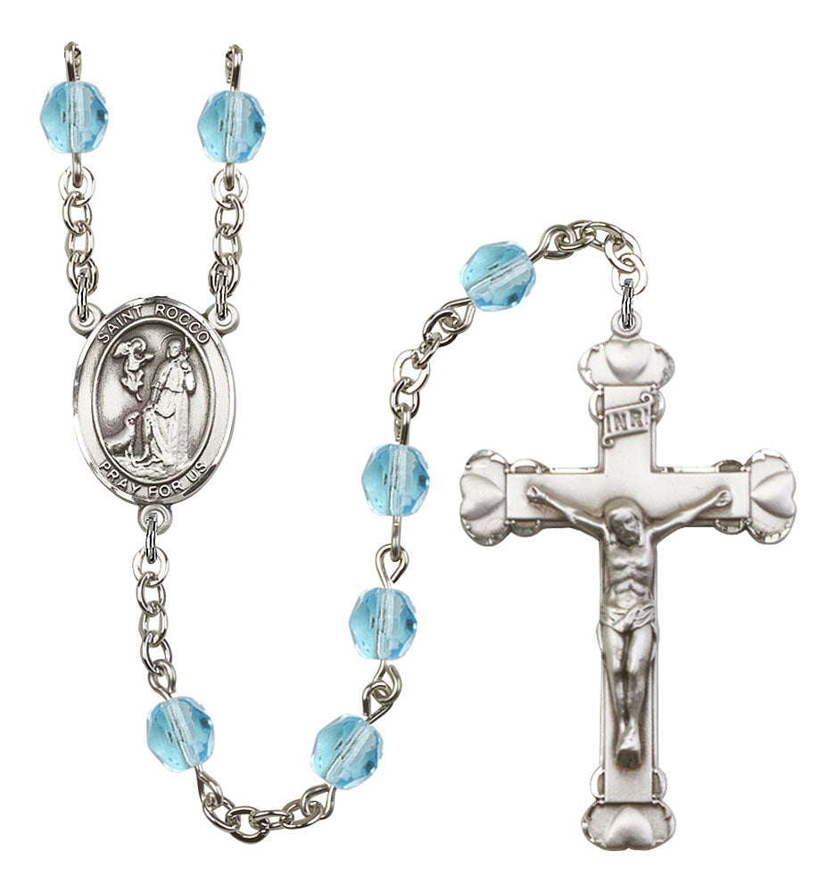 St. Rocco Custom Birthstone Rosary - Silver